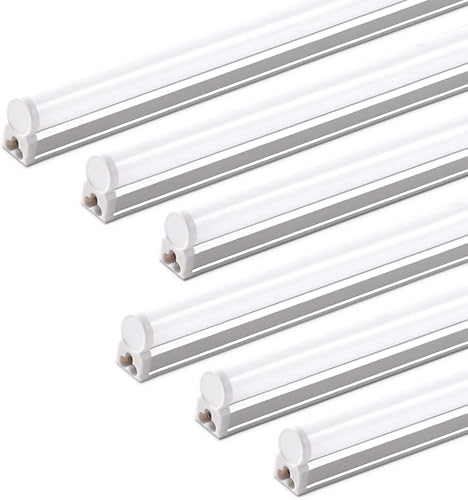 Image of Barrina 6 Pack LED T5 Integrated Single Fixture 1FT, 600lm, 5W, 6500K, Linkable Under Cabinet Lighting, Shop Light for Workbench, Room, Kitchen Tube Light, Garage, Corded Electric with ON /Off Switch