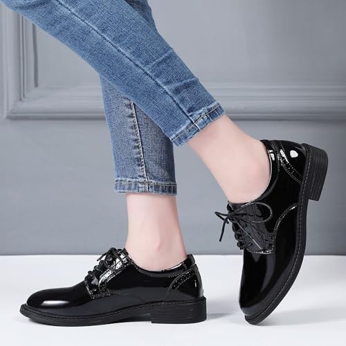 Image of Oxford Shoes for Women Black Formal Lace up Flats Dress Saddle Work Office Ladies Business Casual Dressy Shoes