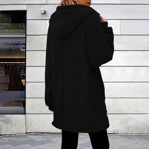 Womens Fleece Jacket Oversized Long Zip Up Hoodie Casual Fuzzy Fleece Jackets Warm Winter Coat with Pockets3