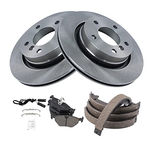 Image of TRQ Rear Brake Pad and Rotor Set Ceramic Parking Brake Shoe Compatible with 2000 BMW 323Ci 323i 328Ci 2001-2006 325Ci 2001-2005 325i