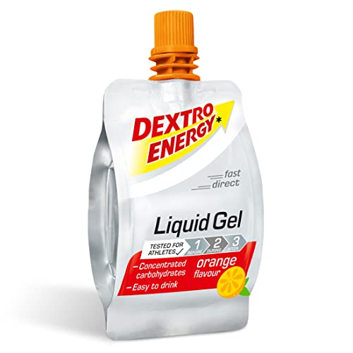 Dextro Energy Energy Gel | 6 Pack | High Carb Gel with 28g of Carbohydrates| Liquid Burst of Energy | Non-Sticky Energy Gel Orange |For Running or Cycling | Vegan