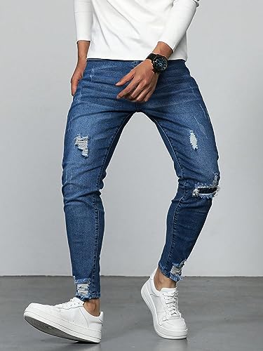 Verdusa Men's Denim Pants Ripped Distressed High Waist Skinny Jeans Pants4