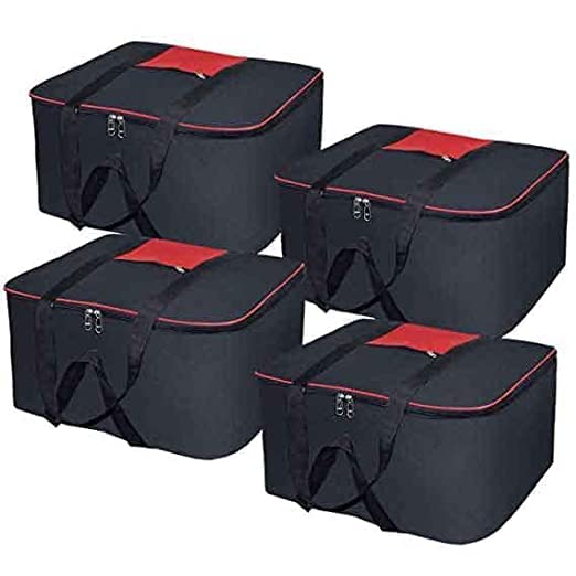 Nylon Large Size Underbed Storage Bag Cloth Organizer Blankets Big Storage with Zippered Closure and Handle(54x46x28cm) Black, 4 Pack-image-17