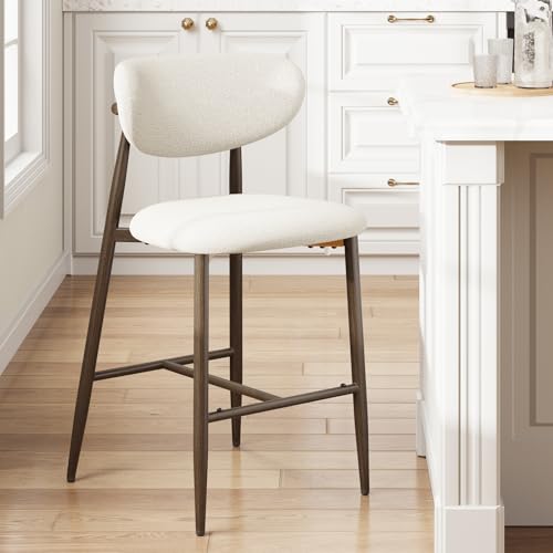Image of MALOL Bar Stools, Upholstered Counter Height bar stools with Backs and Metal Legs, Modern Kitchen Bar Stools for Kitchen Island, Counter, Beige