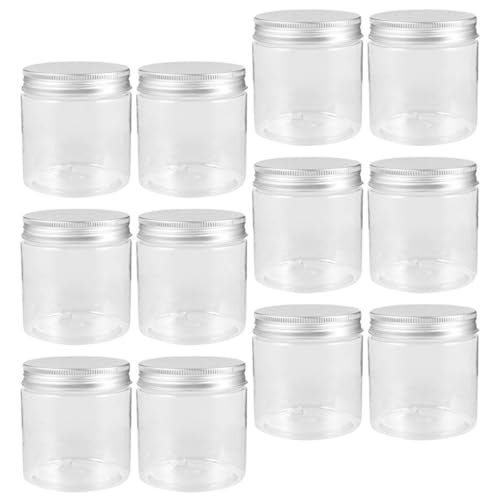 COOLHIYA Tarros Pequeños de Vidrio Transparente Tapa de Aluminio Plateada de 250 Ml, 12 Unidades para Almacenamiento de Dulces y Productos Caseros