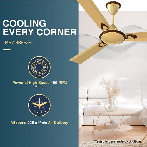 Image of V Guard Gatimaan Plus AS Ultra High Speed Fan Ceiling Fan For Home | 400 RPM | 100% Copper Motor | 1.2M (Imperial Gold)