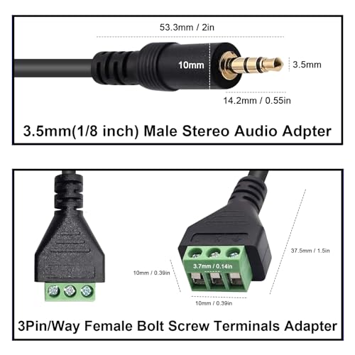 Cable adaptador Jack 3.5mm a terminal atornillado 30 cm 2 unidades miniatura 3