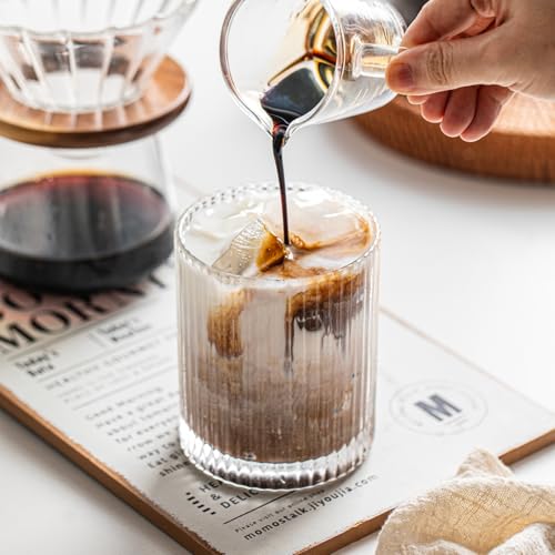 INSETLAN Set mit 8 Vintage-Glaswaren – 4 Highball-Gläser, 340 ml, 4 Rocks-Glasbecher, 400 ml, gerippte Glaswaren, Cocktailgläser, ideal für Wein, Saft, Wasser, Eiskaffeetasse, Whiskey, gemischte