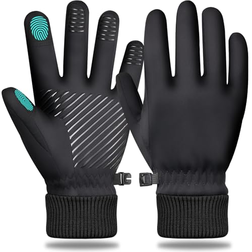Winter Waterproof Gloves for Women: Water Proof Touch Screen Gloves for Men Running Hiking, Cold Weather Touchscreen Gloves for Phone Texting, Warm Snow Water Resistant Thermal Gloves Black