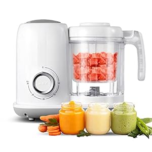 Baby Food Maker, 4 in 1 Baby Food Processor and Steamer, Puree Blender, Multifunctional Baby Puree Maker, Dishwasher Safe, White