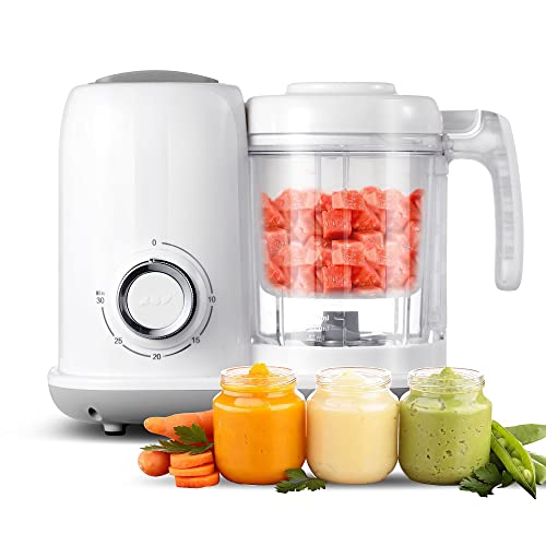 Baby Food Maker, 4 in 1 Baby Food Processor and Steamer, Puree Blender, Multifunctional Baby Puree Maker, Dishwasher Safe, White