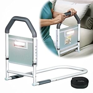 Bed Rails for Elderly Adults Safety – with Motion Light & Storage Pocket – Adjustable Bed Assist Rails for Seniors & Patients – Fits All Beds, Tool-Free Assembly