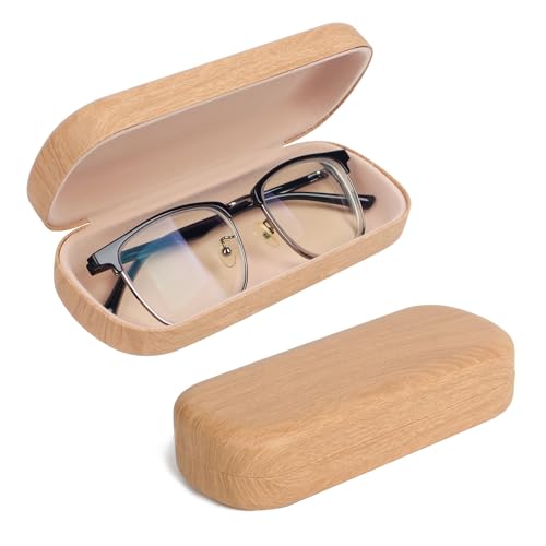 Image of Glasses Case, Portable Sunglasses Case, Wood Grain Hard Shell Eyeglass Case, Glasses Case With Cleaning Cloth For Women Girls