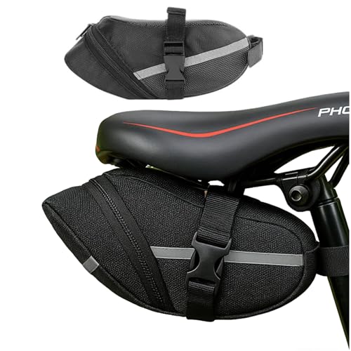 Image of Proberos Bicycle Storage Bag for Under Saddle, Premium 600D Oxford Cloth Waterproof Wear Resistant Design, Bike Accessories, Cycle Quick Release Organizer Storage Bag with Reflective Strip, Black