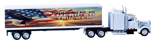 USA America Theme Diecast Truck with Trailer - 1: 43 Scale Kenworth W900 with American Trucker Design