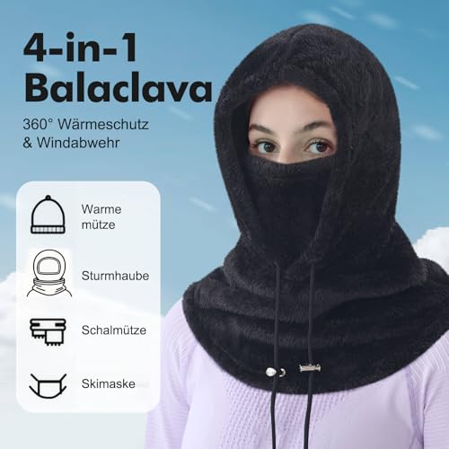 Tavaler Sturmhaube Herren/Damen Winter | Balaclava Fleece | Kapuzenschal Thermo | Skimaske Wolle | Schalmütze Winddicht Skimütze für Radfahren, Snowboarden, Skifahren