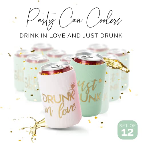 Drunk In Love And Just Drunk Bachelorette Party Can Coolers, Set Of 12 White And Mint Green Beer Can Coolies, Perfect Bachelorette Party Decorations And Brides Maid Gifts (Mint Green) #TOP3