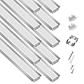 10-Pack 6.6ft/2Meter Silver Recessed LED Aluminum Channel for LED Strip Lights Diffuser Channel with Milky Cover End Caps and Mounting Clips, Flush Mounted LED Track for Ceiling Under Cabinet Closet.
