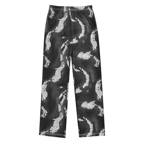Boys' Pants Black White Snakeskin Texture Long Bottoms Jogger Pants Elastic Waist Trousers with Pockets S-XL