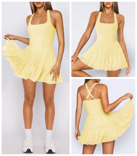 Women's Tennis Flowy Pleated Ruffle Athletic Dress for Women Halter Neck Sleeveless Summer Mini Golf Dress with Shorts Pocket2