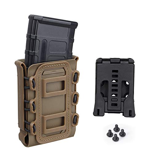 IDOGEAR Mag Pouch 5.56 7.62mm Rifle Magazine Pouches Molle with Adjustable Belt Clip Set Softshell Mag Carrier for AR M4 Magazines (Coyote Brown-MOLLE&Belt Clips Set)