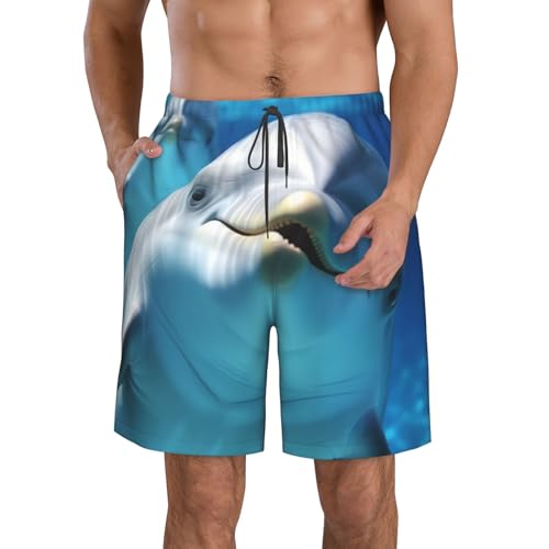 Dolphin with a Smile Men's Swim Trunks Quick Dry Board Shorts with Pockets Casual Drawstring Beach Shorts