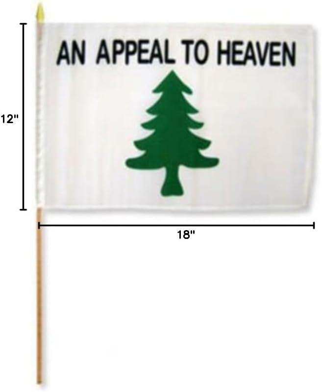 12''x18'' Wholesale Lot of 12 An Appeal To Heaven Stick Flag wood staff - Party Decorations Supplies For Parades - Prime Outside, Garden, Men Cave Decor Flag