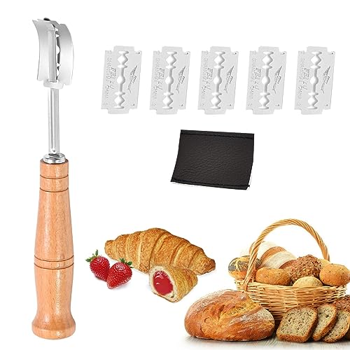 Taglierino per Pane,Lama pane Coltello,Taglia Pane,Lametta Coltello Pane Professionale,con 5 Lame Sostituibili in Acciaio Inossidabile e 1 Custodia Protettiva, Intagliare Modelli di Pane Crudo