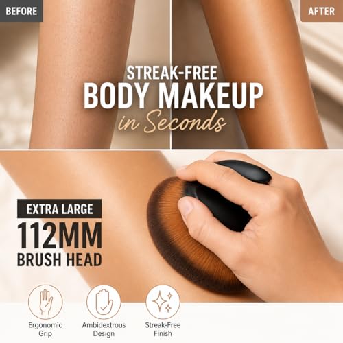 Image of Extra Large Body Make Up Brush for Self Tanner & Body Makeup, Soft Dense Bronzer Brush for Legs, Back & Face, Wet Dry Foundation Applicator with Ergonomic Handle