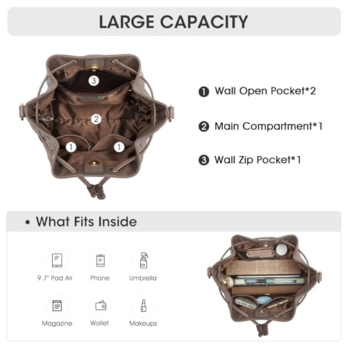 Kattee Woven Genuine Leather Bucket Bags For Women, Drawstring Crossbody Hobo Purses And Shoulder Handbags With 2 Detachable Straps thumb #4