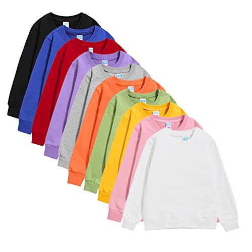 Kids Boys Girls Sweatshirts Solid Color Long Sleeve Crewneck Cotton Sweatshirt Pullover Tops Clothes