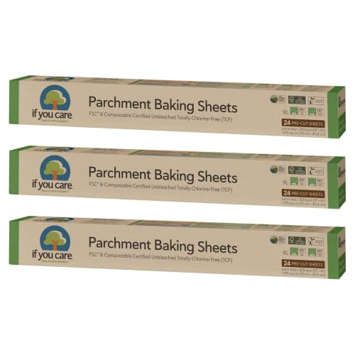 If You Care Parchment Paper Baking Sheets – 3 Pack of 24-Count Precut Liners - Unbleached, Chlorine Free, Greaseproof, Silicone Coated – Standard Size – Fits 12.5” x 16” Pans