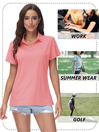 Image of TACVASEN Women's V-Neck Polo Shirts UPF 50+ Short Sleeve Sun Protection Quick Dry Golf Polos Collared Shirt
