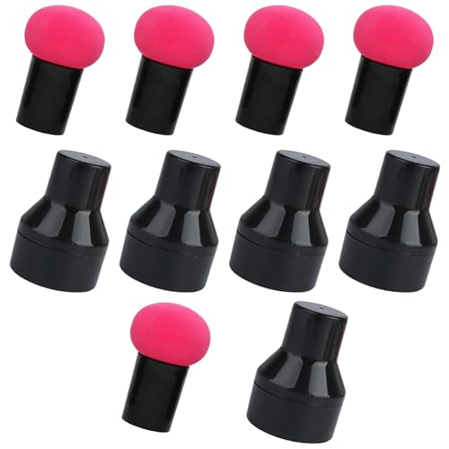 Veemoon Esponjas de Maquillaje de Cabeza de Hongo 10 Piezas, Aplicador de Base Seco y Húmedo, Esponja Facial Lavable Doble Uso para Crema, Corrector y Polvo, Color Rosa Fucsia
