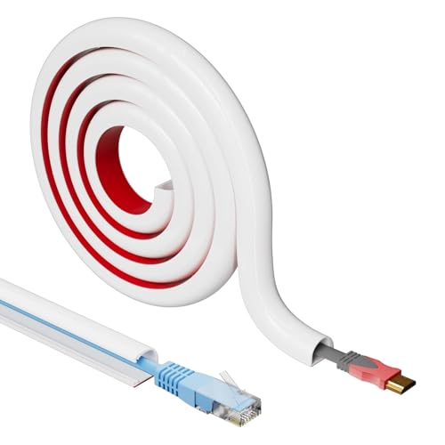 Canaleta de cable de PVC flexible de 14 x 10 mm para 1 cable, ocultador de cables autoadhesivo para pared y suelo, cubiertas de alambre en forma de D, conducto de cable de TV de 2 m, color blanco