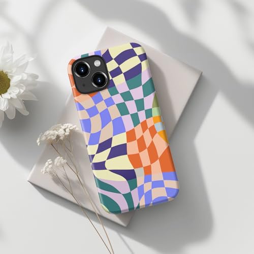Goodon for iPhone 14 Plus Case - Wireless Charging - Dual-Layer Hard Shell & Silicone Cover - Protective Phone Case with Cute Wildflower Designs for Women - Colorful Checker Mosaic - image 5