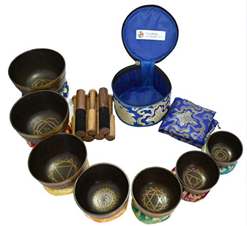 NHZ Chakra Healing Tibetan Singing Bowl Set of 7 for Meditation- Himalayan Singing bowls (Brown)