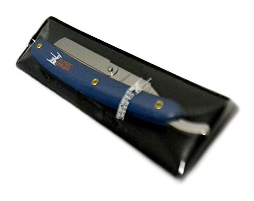 Classic Samurai Stainless Steel Professional Barber Folding Straight Edge Razor Shavette Men's Shaving Kit with 100 Count Lord Platinum Single Edge Razor Blades (Blue)