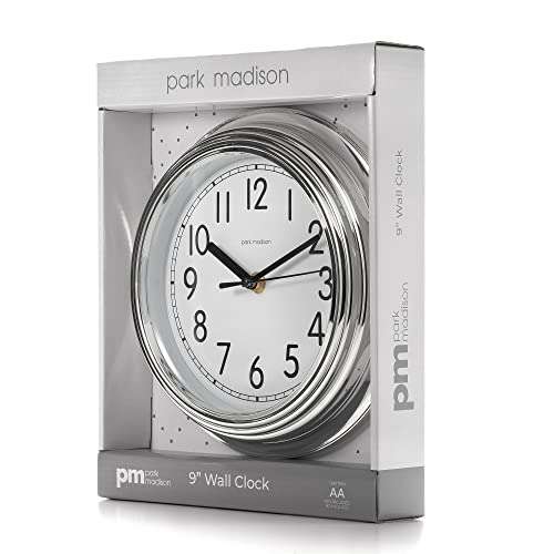 Park Madison Small Chrome Wall Clock Quiet 9 Inch Quality Quartz Battery Operated Round Easy To Read Home/Office/Kitchen/Classroom 13699 0 #TOP1
