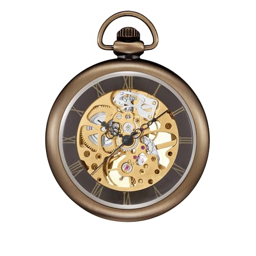 Image of ShoppeWatch Mens Pocket Watch with Chain | Classic Hand Wind Mechanical Movement | Open Face Pocketwatch ad Chain - 1920s Railroad Steampunk Costume Accessory