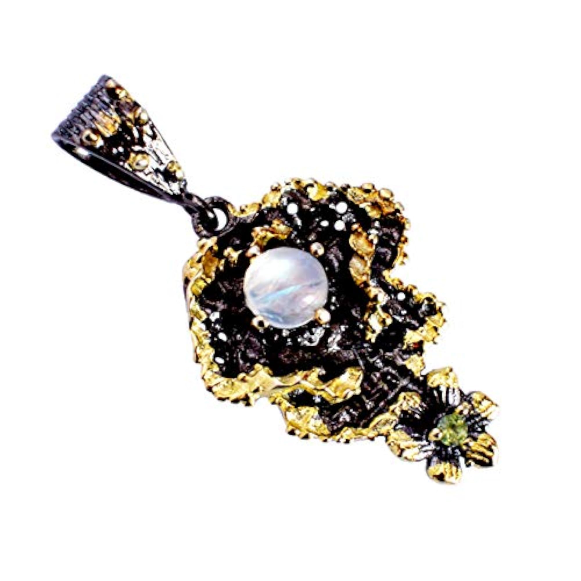 Natural Rainbow Moonstone Pendant, Vintage Silver