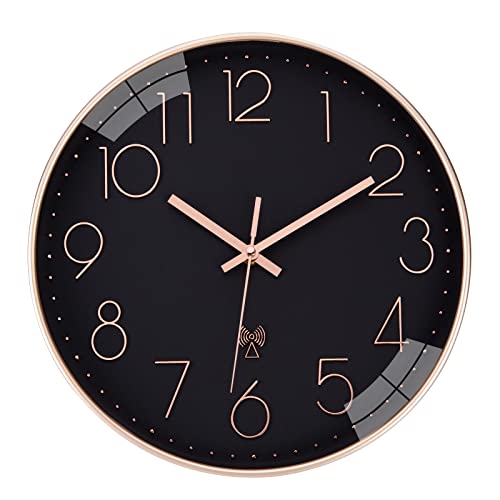 ACCSHINE Horloge Murale Radio Pilotée sans Bruit Silencieux 30cm Quartz Fonctionnant sur Piles Grande Horloge Murale Facile à Lire pour Chambre Maison...