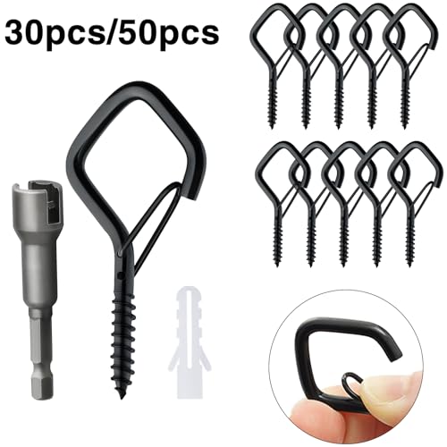 Gucass 30 Stück Schwarz Haken zum Schrauben, Schraubhaken Edelstahl mit Sicherung, Hakenschrauben Einschraubhaken zum Aufhängen Topfplanzen Lichterketten Windspielen und Vogelhäuser(Raute)