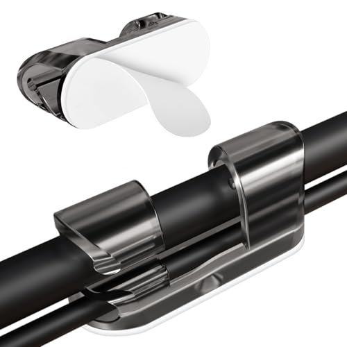 50 unidades de abrazaderas adhesivas para cables de tamaño completo, con diseño mejorado de doble orificio para gestión de cables debajo del escritorio, coche, PC y luces navideñas, interior/exterior - gris