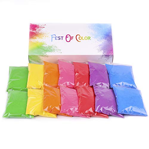 FestOfColor 14 Packets 50g Each 7 Brilliant Color Holi Powder Powder for Photograpy Color Party Holi Event Birthday Party Rainbow Party Photoshoots Trampoline Fun Gender Reveals Festivals