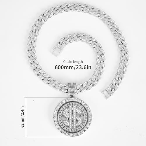Cuban chain fake necklace hip-hop necklace circular US dollar logo rotatable pendant, Men's and Women's Necklace2