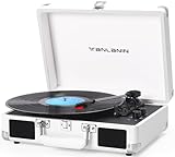 Vintage Suitcase Record Player - 3-Speed LP Turntable with Belt-Drive, Bluetooth Vinyl Player, Built-in Speakers, Auto-Stop, Bass Control, Retro Design, Headphone/RCA/AUX Outputs + Extra Stylus & Mat
