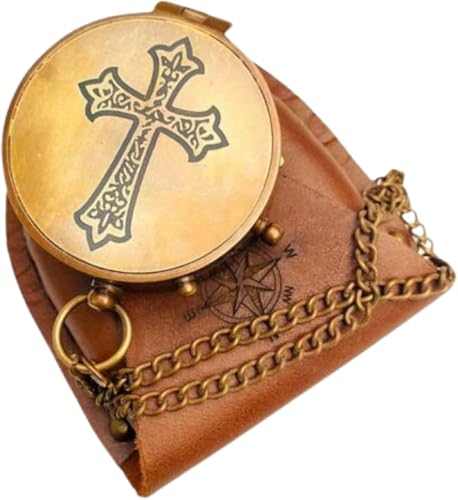 Brújula náutica de latón antiguo 2" con funda de cuero miniatura 1