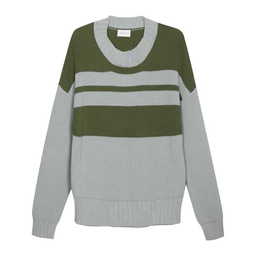 Diana Studio Girocollo Bicolor In Maglia Suéter, Verde Oscuro Y Crema, M para Hombre
