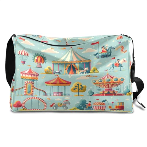 Weekend Bag Amusement Park Cute Lightweight Carry On Duffel Bag Waterproof Gym Bag Pu Leather Duffle Bag for Workout Travel Sport